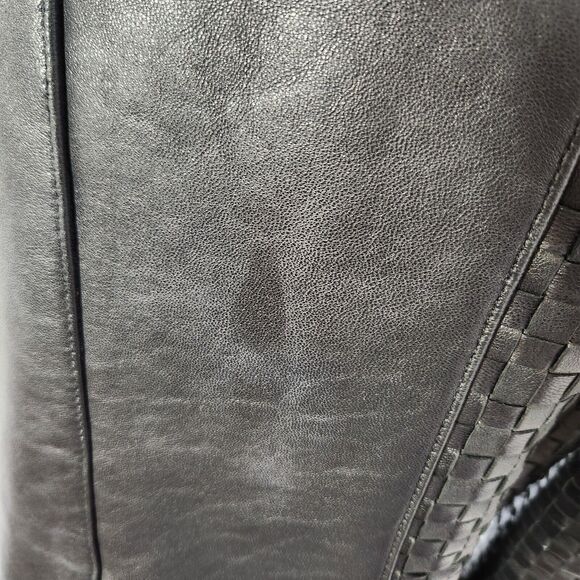 Kasper Vintage Womens Large Black 90s Genuine Leather Jacket Waffle Woven Moto - Picture 9 of 11